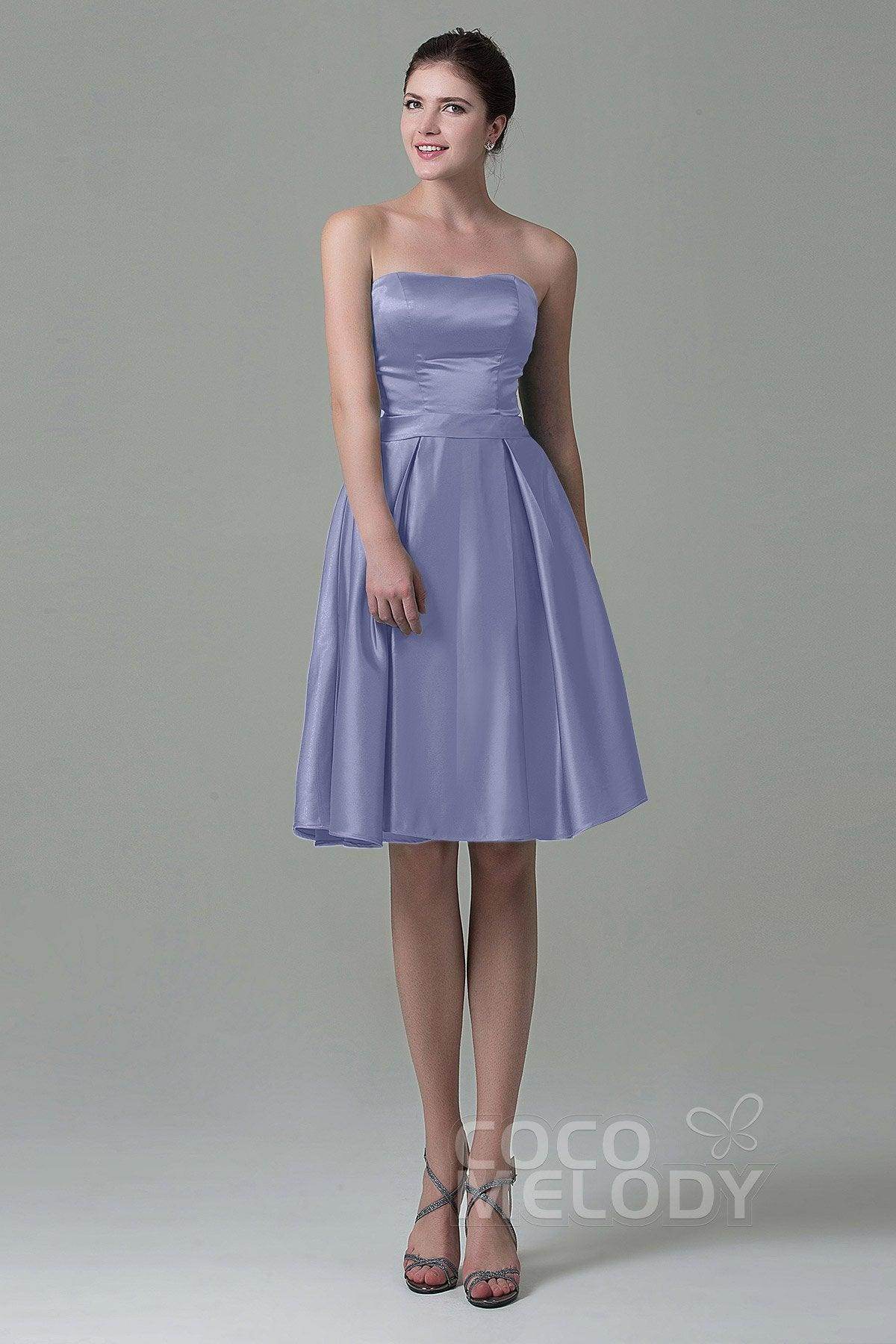 A-Line Knee Length Satin Bridesmaid Dress COZK1500A - COCOMELODY